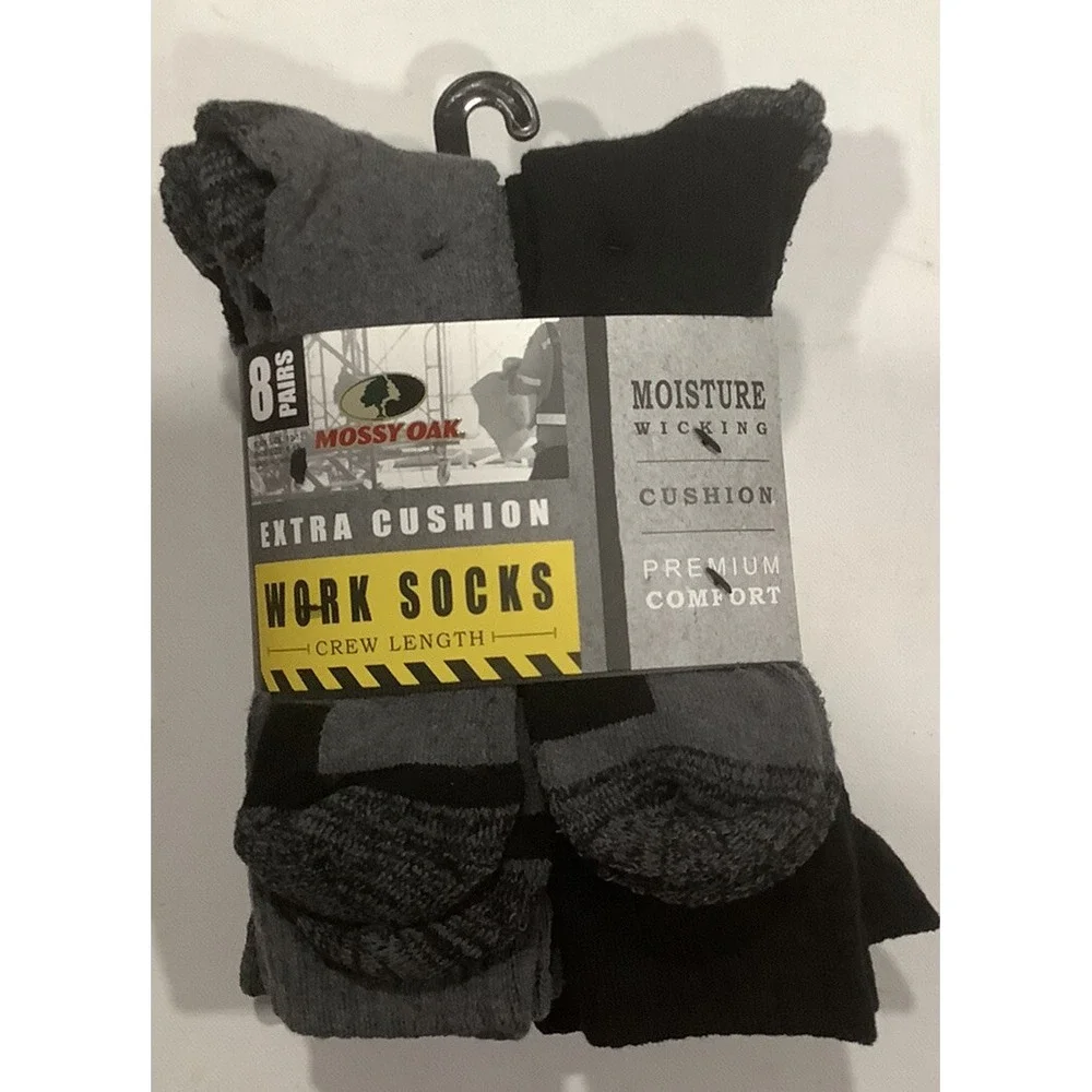 MOSSY OAK Mens Crew Socks Shoe 6-12 Work Moisture Wicking Extra Cushion 8 Pack
